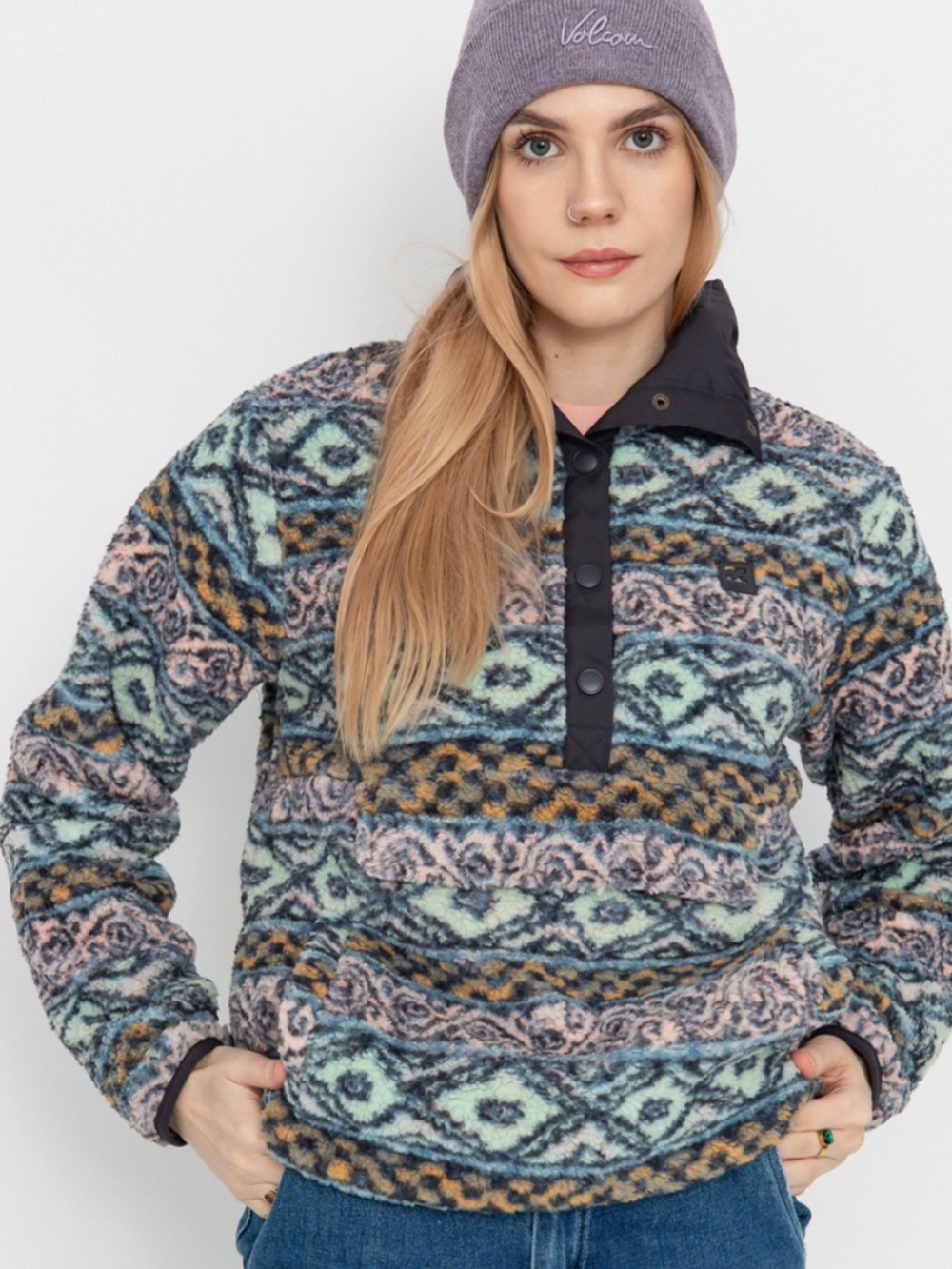 NWOT Billabong Women’s Switchback Pullover Fleece Multicolour Dusty Peach Medium